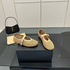 ALAIA MARY JANE FLAT 25S IN BEIGE WOVEN MESH