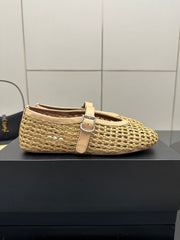 ALAIA MARY JANE FLAT 25S IN BEIGE WOVEN MESH