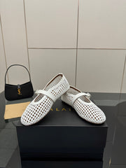 ALAIA MARY JANE FLAT 25S IN WHITE WOVEN MESH