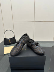 ALAIA MARY JANE FLAT 25S IN BLACK WOVEN MESH