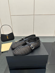 ALAIA MARY JANE FLAT 25S IN BLACK WOVEN MESH