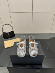 ALAIA MARY JANE FLAT 25S IN SILVER WOVEN MESH
