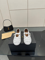 ALAIA BALLET SHOES 25S IN WHITE LAMBSKIN WITH CRYSTAL DETAILING