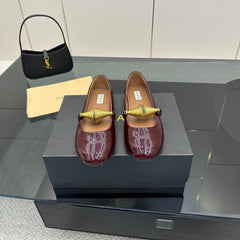 ALAIA BALLET SHOES 25S IN DARK RED PATENT LEATHER WITH GOLD HARDWARE