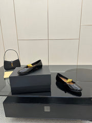 ALAIA BALLET SHOES 25S IN BLACK PATENT LEATHER WITH GOLD HARDWARE