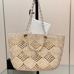 CHANEL 25S TOTE BAG 52 CM IN BEIGE RAFFIA