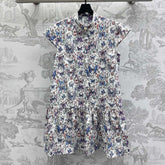 CD Short Dress White Cotton Muslin with Multicolor Motif