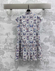 CD Short Dress White Cotton Muslin with Multicolor Motif