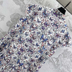 CD Short Dress White Cotton Muslin with Multicolor Motif