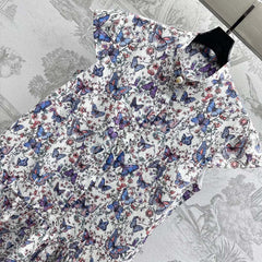 CD Short Dress White Cotton Muslin with Multicolor Motif