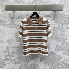 Miu 25 Polo T-Shirt Brown mix Beige Virgin Wool 233466