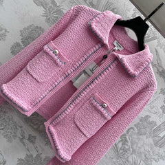 CHANEL PINK AND WHITE KNIT SWEATER 263624
