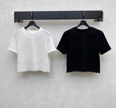 LV T-SHIRT WITH LACE-TRIMMED HEM