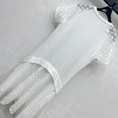 LV WHITE COTTON SHORT-SLEEVE DRESS 263735