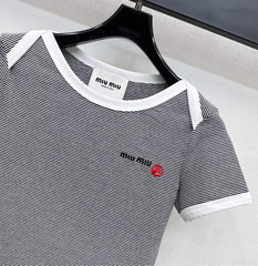 MIUMIU SHORT-SLEEVE STRIPED T-SHIRT 267829