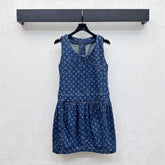 LV DENIM SLEEVELESS ROUND-NECK DENIM BLAZER DRESS 274793
