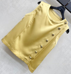 CHANEL SLEEVELESS ROUND-NECK BUTTON-UP TOP 274771