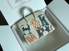 BIRKIN 25 BAG IN WHITE CREAM CALFSKIN WITH COLORFUL STICKER