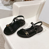 MAUD SANDAL WITH TRIOMPHE IN BLACK CALFSKIN