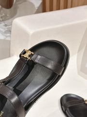 MAUD SANDAL WITH TRIOMPHE IN BLACK CALFSKIN