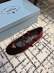 MARY JANE FLAT WITH TRIANGLE LOGO IN SANGRIA RED VELVET