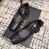BIKER BALLET FLATS IN BLACK CALFSKIN