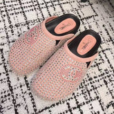FLAT MULE IN LIGHT PINK SUEDE WITH CRYSTALS