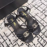 MID HEEL SANDALS IN BLACK LAMBSKIN