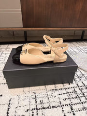 FLAT SLINGBACKS IN MACAROON BEIGE MIX BLACK CALFSKIN