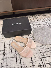 SLIPPERS IN LIGHT PINK SATIN MIX CALFSKIN