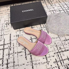 SLIPPERS IN LILAC PURPLE SATIN MIX CALFSKIN