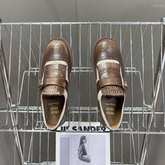 UNIQUE THICK-SOLED OXFORD SHOES WOOD MIX CREAM CALFSKIN