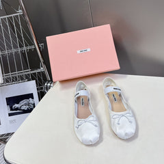 BALLET FLAT SHOES WHITE GLOSSY SHEEPSKIN