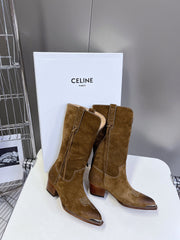 CELINE 25S HIGH CUT CHELSEA BOOTS 45MM IN BROWN SUEDE