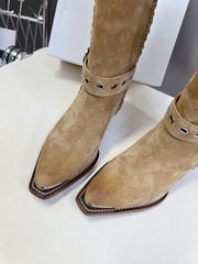 CELINE 25S BULKY LACED UP BOOTS 45MM IN LIGHT BROWN SUEDE