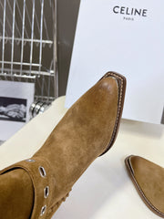 CELINE 25S BULKY LACED UP BOOTS 45MM IN BROWN SUEDE