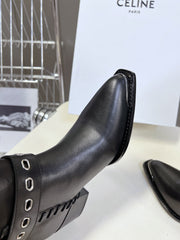 CELINE 25S BULKY LACED UP BOOTS 45MM IN BLACK CALFSKIN