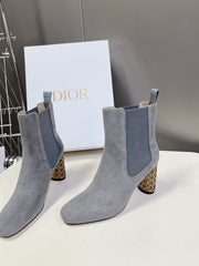 ICON HEELED ANKLE BOOT COOL GRAY SUEDE 8 CM