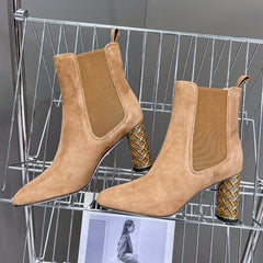 ICON HEELED ANKLE BOOT CIDER BROWN SUEDE 8 CM