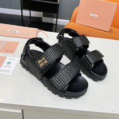 SANDALS BLACK SHEEPSKIN WITH 2 HORIZONTAL STRAPS