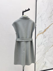 HERMES 25S SLEEVELESS WOOL VEST COAT WITH BOW BELT 96700