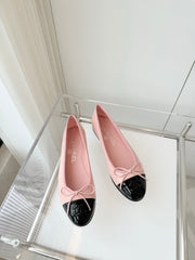 BALLET FLAT IN BABY PINK MIX BLACK CALFSKIN