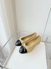 BALLET FLAT IN FLAX YELLOW MIX BLACK CALFSKIN