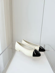 BALLET FLAT IN WHITE MIX BLACK CALFSKIN