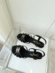 FLAT SANDALS 1 CM IN BLACK LAMBSKIN
