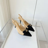 SLINGBACKS 80 MM IN BEIGE CALFSKIN AND BLACK CANVAS