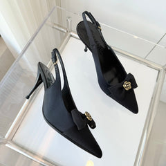 SLINGBACKS 80 MM IN BLACK CALFSKIN MIX CANVAS