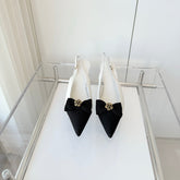 SLINGBACKS 65 MM IN WHITE CALFSKIN AND BLACK CANVAS