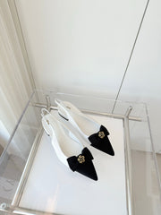 SLINGBACKS 18 MM IN WHITE CALFSKIN MIX BLACK CANVAS