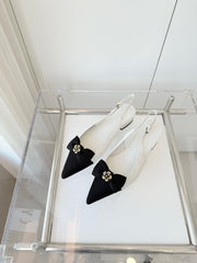 SLINGBACKS 18 MM IN WHITE CALFSKIN MIX BLACK CANVAS